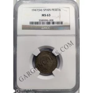 Estado Español 1 Peseta Franco  1947*54 Certificada NGC en M63 S/C ++