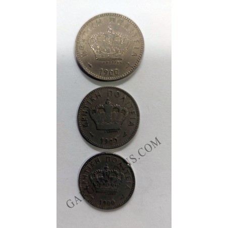 CRETA dominación griega. 5,10 y 20 Lepta año 1900 ceca A de Paris KM (3, 4, 5)