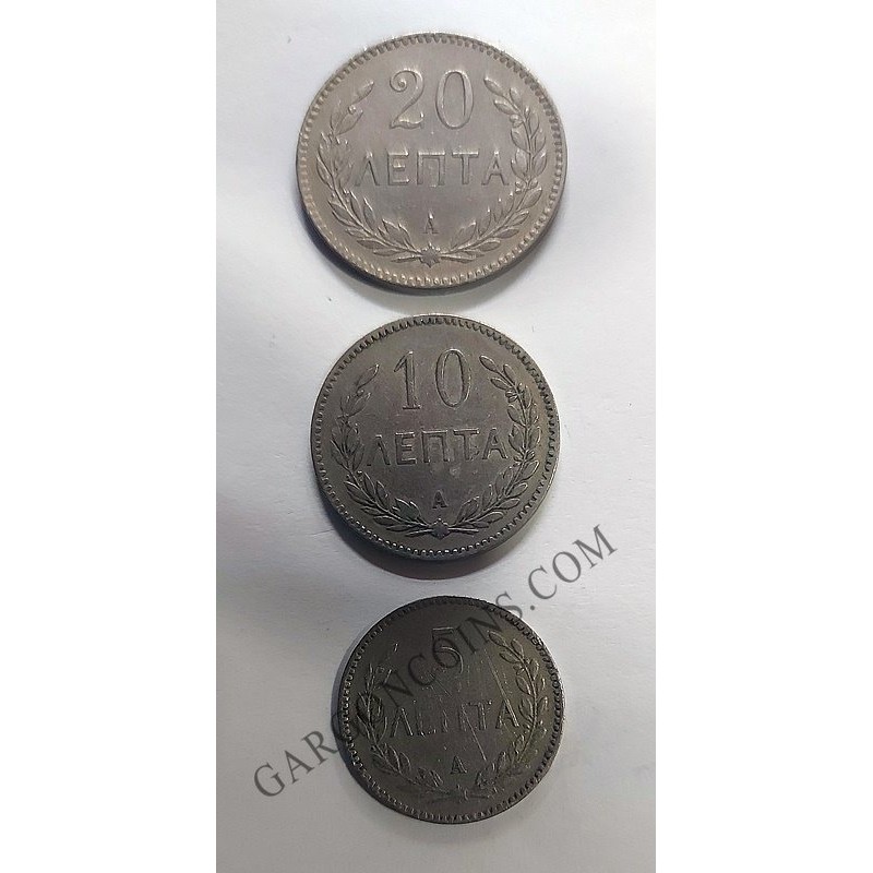 CRETA dominación griega. 5,10 y 20 Lepta año 1900 ceca A de Paris KM (3, 4, 5)