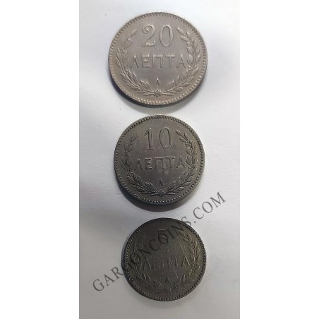 CRETA dominación griega. 5,10 y 20 Lepta año 1900 ceca A de Paris KM (3, 4, 5)