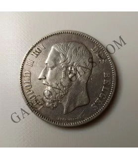 Belgica 5 Francos Leopold II 1872 EBC Plata Silver