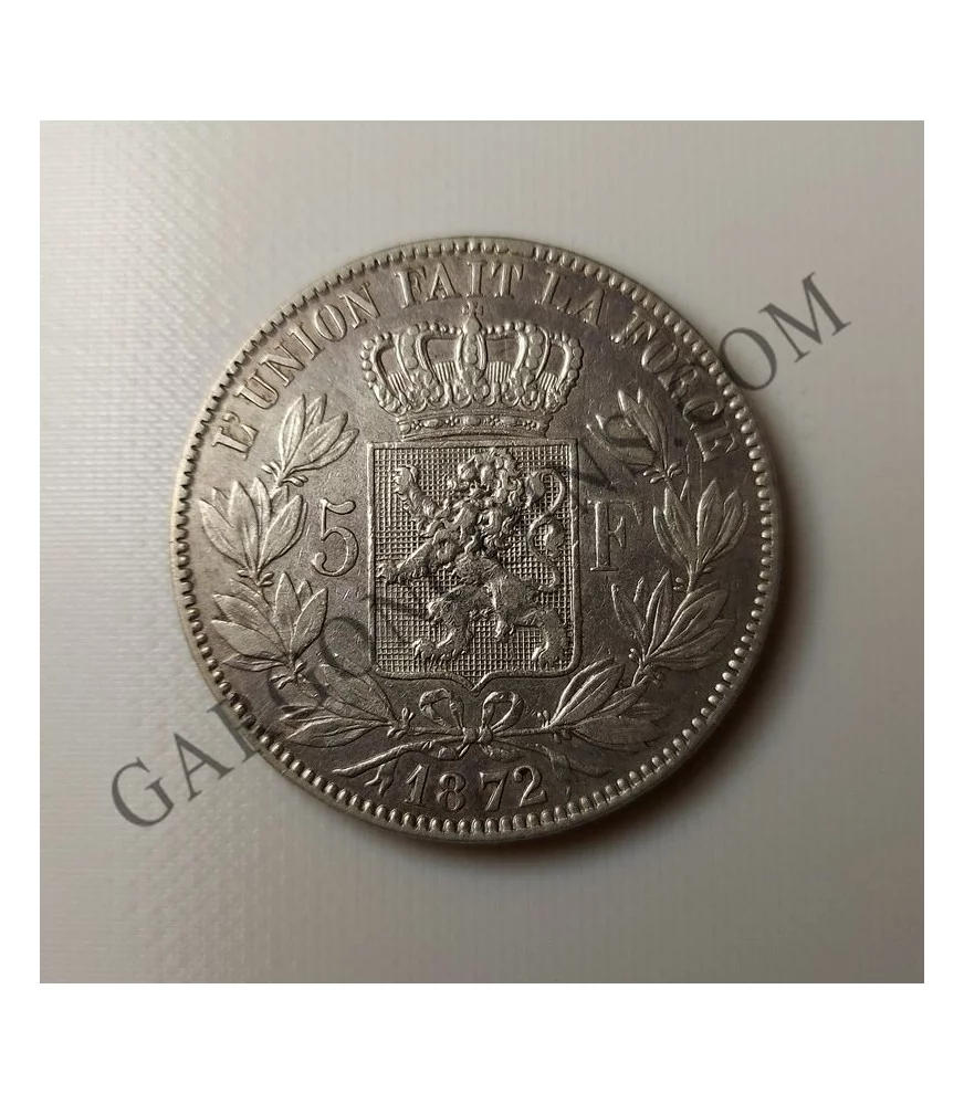 Belgica 5 Francos Leopold II 1872 EBC Plata Silver