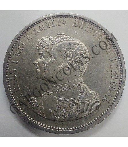 Portugal 1000 Reis 1898 Carlos I y Amelia Reyes de Portugal KM 539 S/C- Portugal 1000 Reis 1898 Carlos I y Amelia Reyes de Portugal KM 539 S/C-