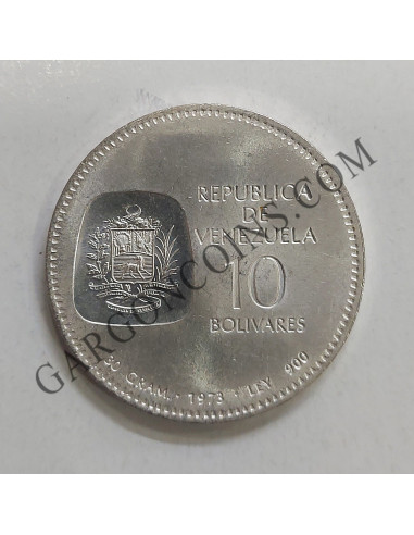Venezuela 10 bolívares, 1973  Centenario de la Efigie  en las monedas Silver Y 45