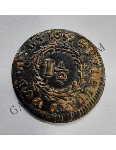 Portugal 1 y medio reis de Pedro II del 1699 KM 165 EBC+