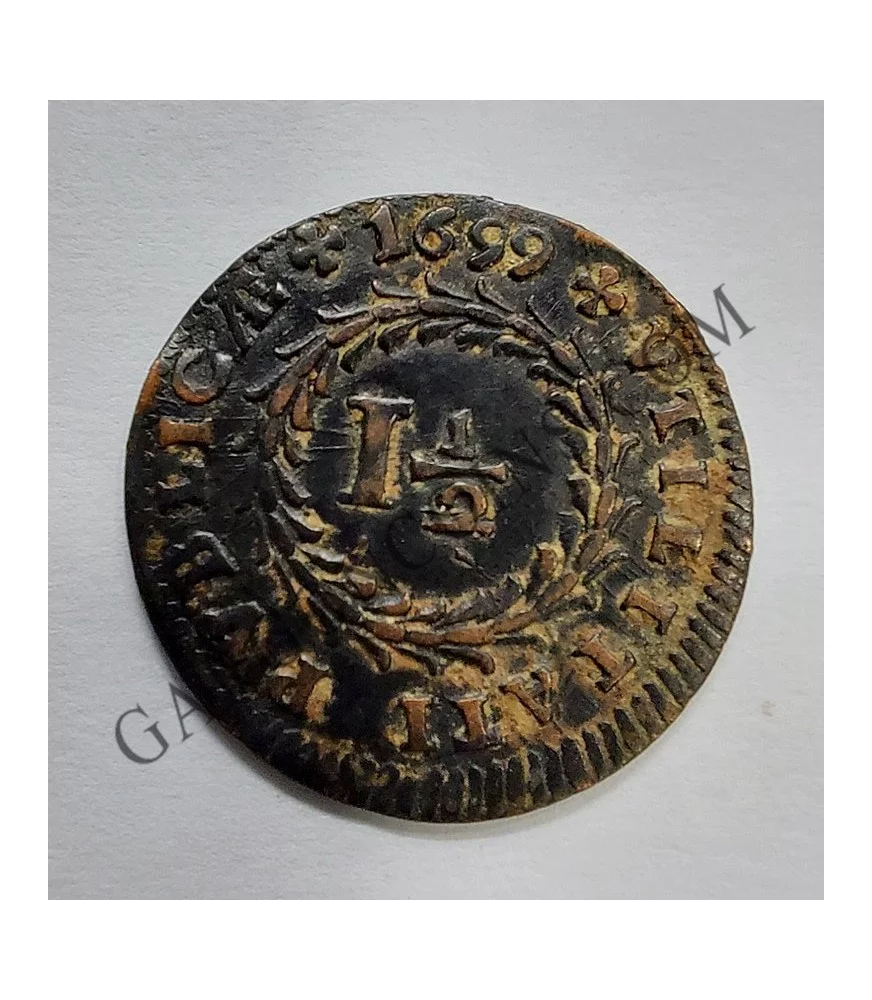 Portugal 1 y medio reis de Pedro II del 1699 KM 165 EBC+