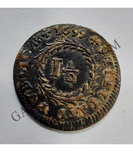 Portugal 1 y medio reis de Pedro II del 1699 KM 165 EBC+