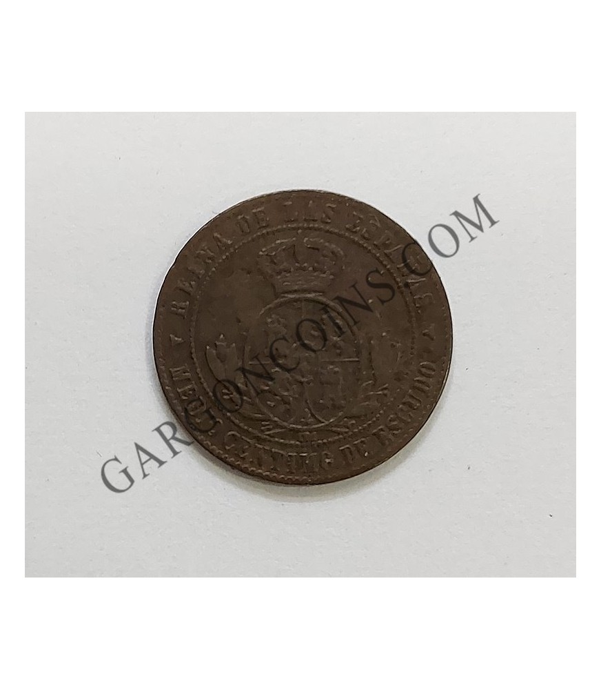 Isabel II medio  céntimo de escudo de  1867 Segovia