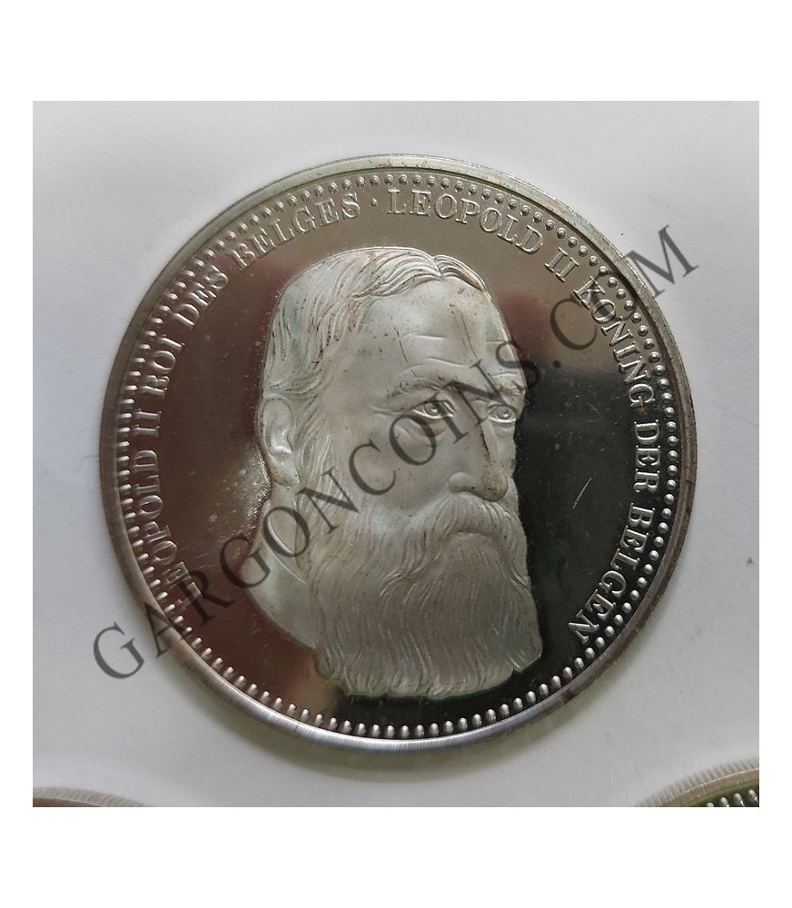 Juego de 5 Medallas de Reyes de Bélgica. Plata silver