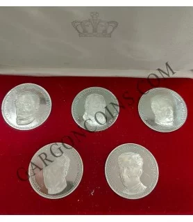Juego de 5 Medallas de Reyes de Bélgica. Plata silver