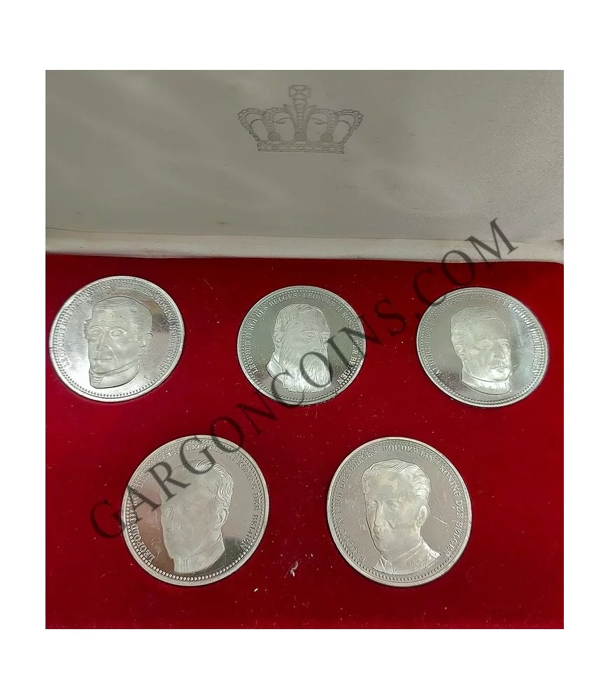 Juego de 5 Medallas de Reyes de Bélgica. Plata silver