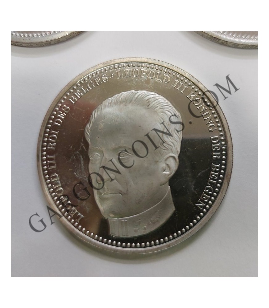 Juego de 5 Medallas de Reyes de Bélgica. Plata silver