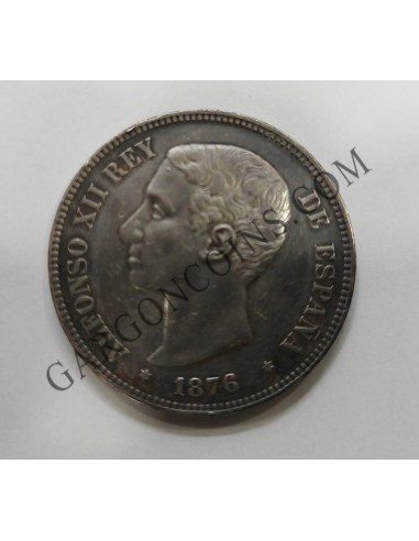 Alfonso XII 5 Pesetas 1876*76 DEM en EBC y pátina negra