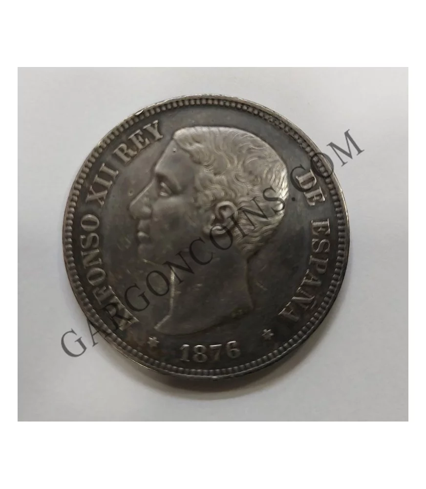Alfonso XII 5 Pesetas 1876*76 DEM en EBC y pátina negra