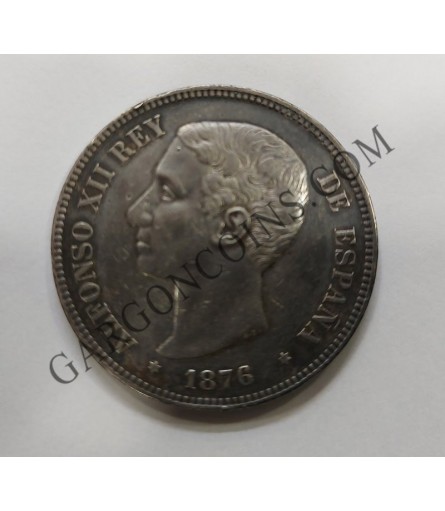 Alfonso XII 5 Pesetas 1876*76 DEM en EBC y pátina negra