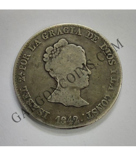 Isabel 2ª  4 Reales 1842 de Barcelona C C Busto pequeño RARA
