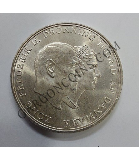 Dinamarca 5 Kroner1960 Bodas de Plata Frederic e Ingrid S/C KM 586