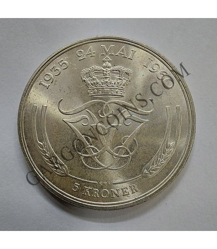 Dinamarca 5 Kroner1960 Bodas de Plata Frederic e Ingrid S/C KM 586
