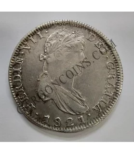 Fernando VII  8 Reales de Zacatecas del 1821 R G en EBC++ Tipo 2