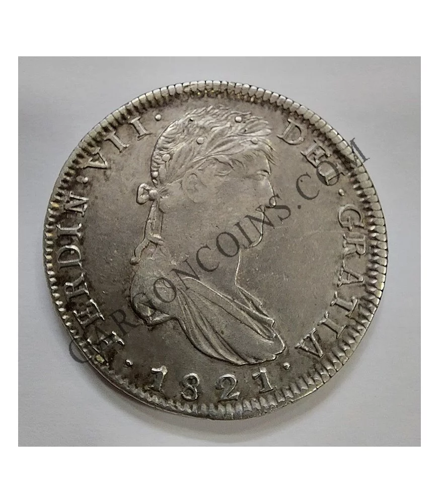 Fernando VII  8 Reales de Zacatecas del 1821 R G en EBC++ Tipo 2