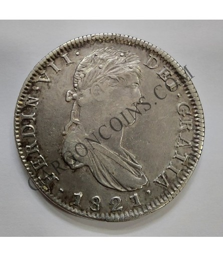 Fernando VII  8 Reales de Zacatecas del 1821 R G en EBC++ Tipo 2
