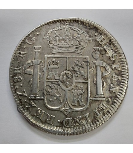 Fernando VII  8 Reales de Zacatecas del 1821 R G en EBC++ Tipo 2