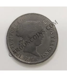 Isabel II  50 centavos de Peso de  Filipinas ceca Manila1868 Pátina negra