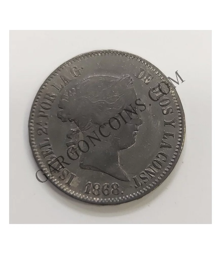 Isabel II  50 centavos de Peso de  Filipinas ceca Manila1868 Pátina negra