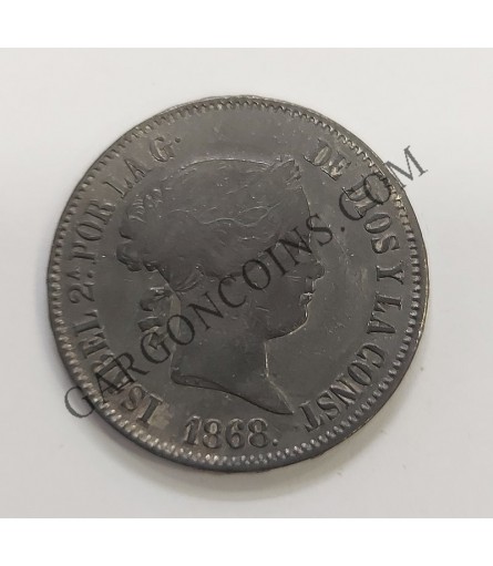 Isabel II  50 centavos de Peso de  Filipinas ceca Manila1868 Pátina negra
