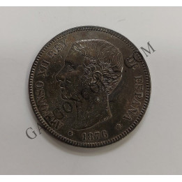 Alfonso XII 5 Pesetas 1876*76 DEM en EBC+ y pátina irisada