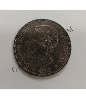 Alfonso XII 5 Pesetas 1876*76 DEM en EBC+ y pátina irisada