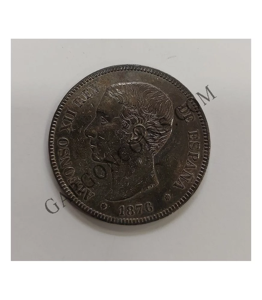 Alfonso XII 5 Pesetas 1876*76 DEM en EBC+ y pátina irisada