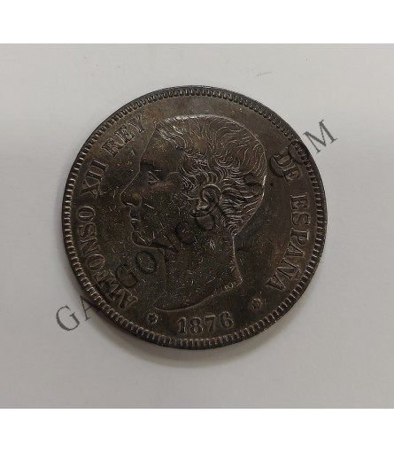 Alfonso XII 5 Pesetas 1876*76 DEM en EBC+ y pátina irisada