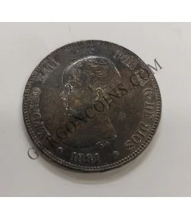 5 Pesetas Alfonso XIII 1891 *91 PG M  EBC