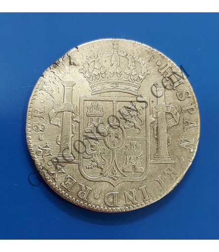 Carlos IV 8 Reales Mexico 1792 FM en EBC++, Fallo de acuñación