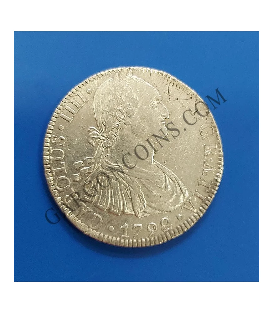 Carlos IV 8 Reales Mexico 1792 FM en EBC++, Fallo de acuñación