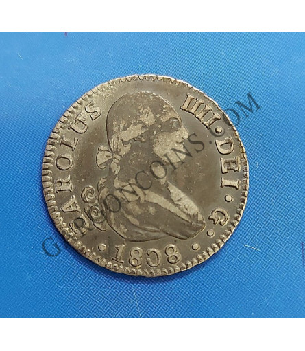 Carlos IV 2 Reales 1808 Sevilla CJ  MBC+ Patina negra