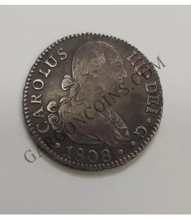 Carlos IV  2 Reales 1808 Sevilla CN  BC con Pátina