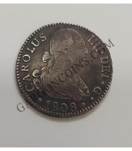 Carlos IV  2 Reales 1808 Sevilla CN  BC con Pátina