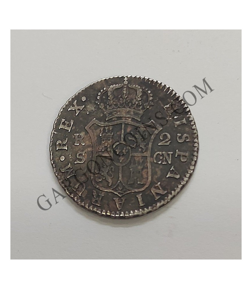 Carlos IV  2 Reales 1808 Sevilla CN  BC con Pátina