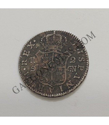 Carlos IV  2 Reales 1808 Sevilla CN  BC con Pátina