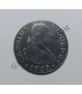 Carlos IV  2 Reales 1799 Sevilla CN  MBC con Pátina