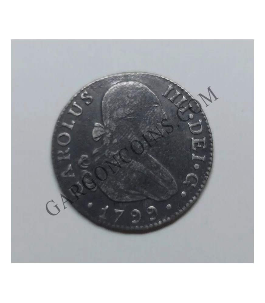 Carlos IV  2 Reales 1799 Sevilla CN  MBC con Pátina
