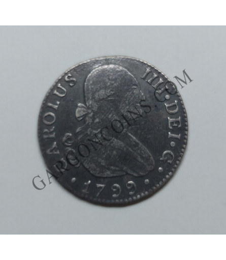 Carlos IV  2 Reales 1799 Sevilla CN  MBC con Pátina