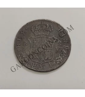 Carlos IV  2 Reales 1799 Madrid M F  MBC con Pátina negra