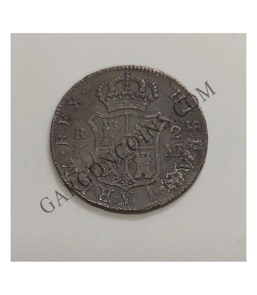 Carlos IV  2 Reales 1799 Madrid M F  MBC con Pátina negra