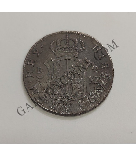 Carlos IV  2 Reales 1799 Madrid M F  MBC con Pátina negra