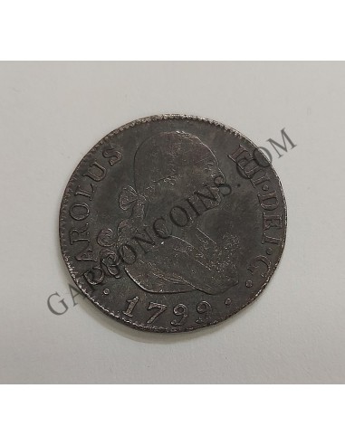Carlos IV  2 Reales 1799 Madrid M F  MBC con Pátina negra