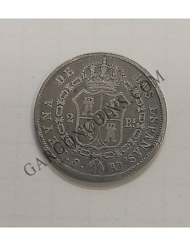 Isabel II 2 Reales 1850 Sevilla RD, pátina oscura