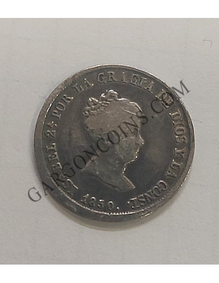 Isabel II 2 Reales 1850 Sevilla RD, pátina oscura